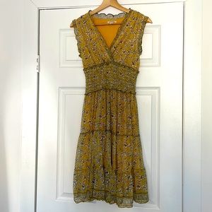 Yellow floral midi dress, empire waist